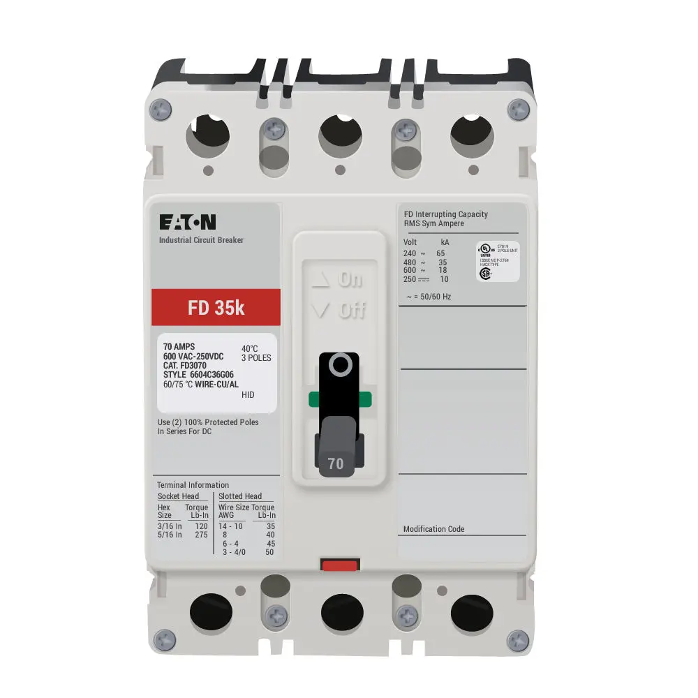 FD3070-All-New-One-1 FD3070 - Eaton - Molded Case Circuit Breaker Bolt-On - 70 Amp - 3 Pole - 600 Volt - Image 1