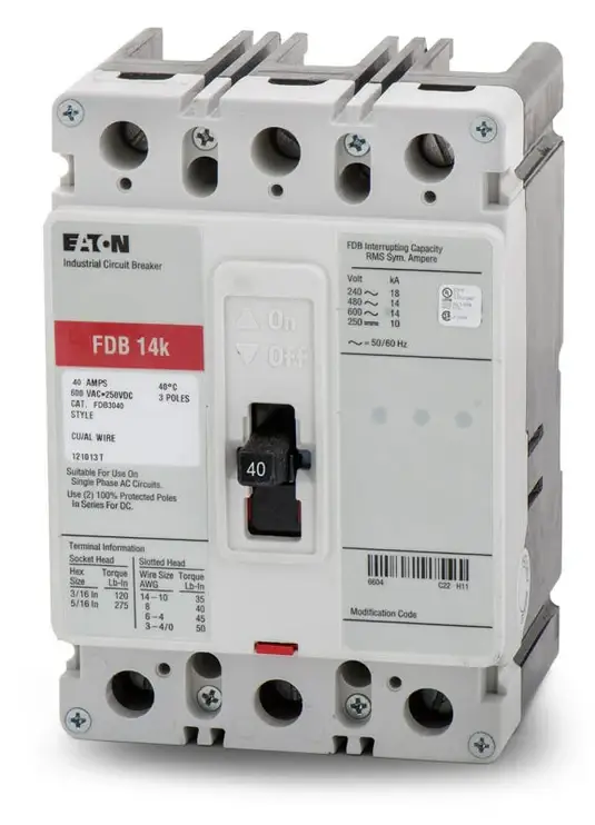 FDB3040_ceb8a5d0-e1c5-4abc-b250-6716e09f3905 FDB3040L - Eaton - Molded Case Circuit Breaker Bolt-On - 40 Amp - 3 Pole - 600 Volt - Image 1