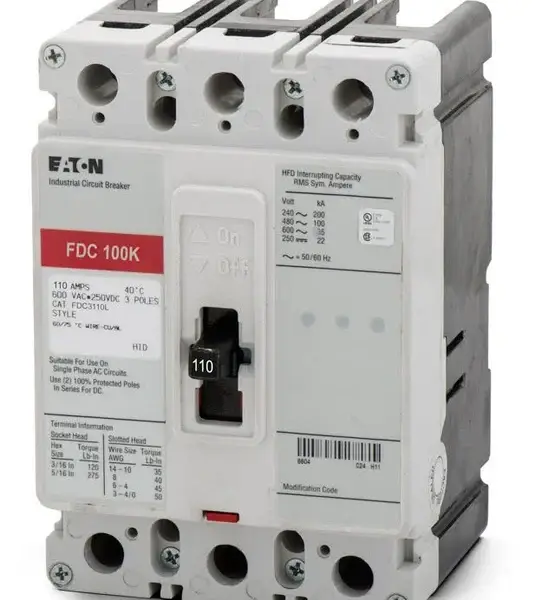 FDC3110L - Eaton - Molded Case Circuit Breaker Feed Thru - 110 Amp - 3 Pole - 600 Volt