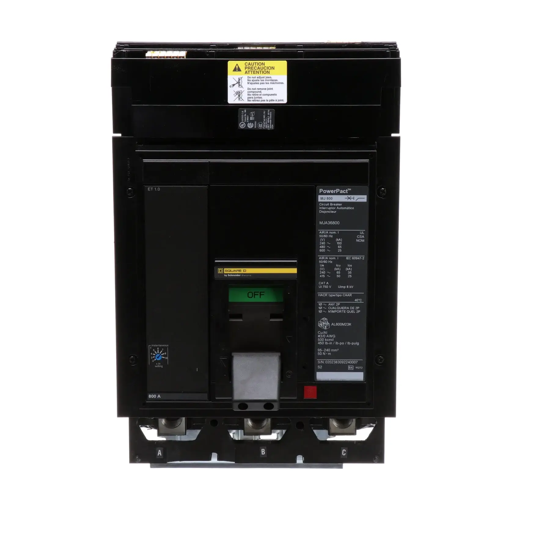 MJA36800-1.png MJA36800 - Square D - Molded Case Circuit Breaker I-Line Plug-In - 800 Amp - 3 Pole - 600 Volt - Image 1