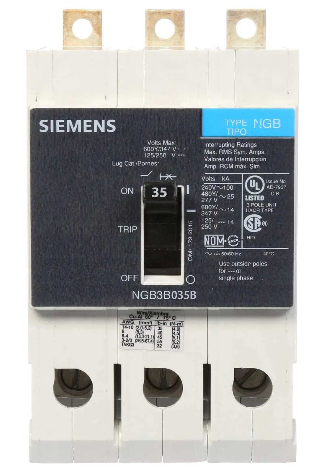 SB-NGB3B035B-1_41d1d743-cfe6-4dcd-914b-c84f391d11fd NGB3B035B - Siemens - Molded Case Circuit Breaker Bolt On - 35 Amp - 3 Pole - 600 Volt - Image 1