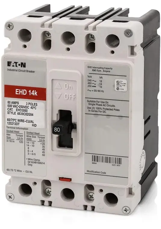 ehd3080_2_da7c1ce9-50a0-4c93-9bf5-8c9ec4e21ec3 EHD3080 - Eaton - Molded Case Circuit Breaker Bolt-On - 80 Amp - 3 Pole - 480 Volt - Image 1