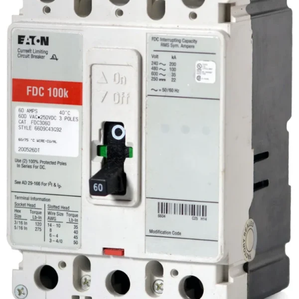 FDC3060L - Eaton - MoldedCase Circuit Breakers Bolt-On - 60 Amp - 3 Pole - 600 Volt
