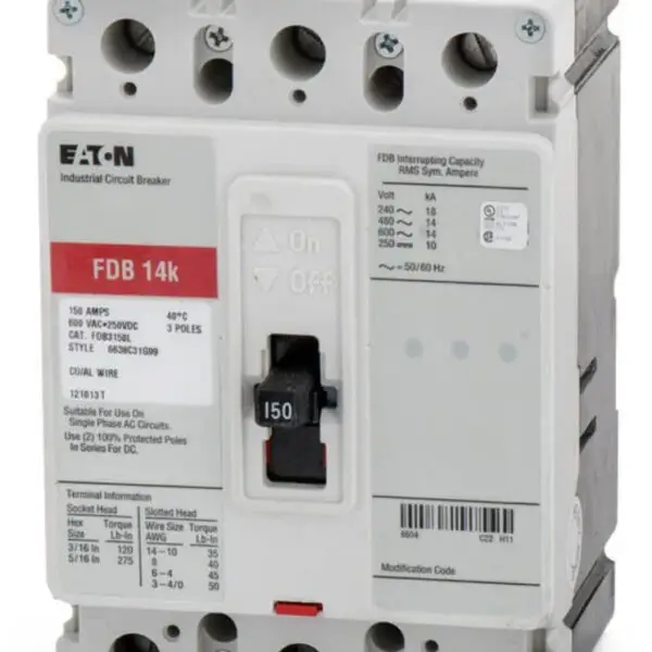 FDB3150 - Eaton - Molded Case Circuit Breaker Bolt-On - 150 Amp - 3 Pole - 600 Volt